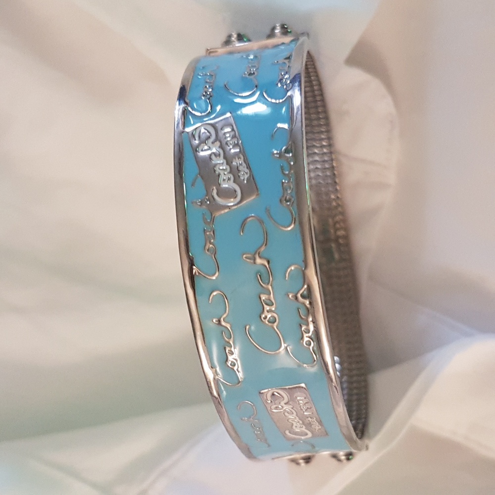 Coach Light Blue and Silver Logo Bangle